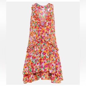Poupette St. Barth Pink Orange Floral Ruffle Sundress